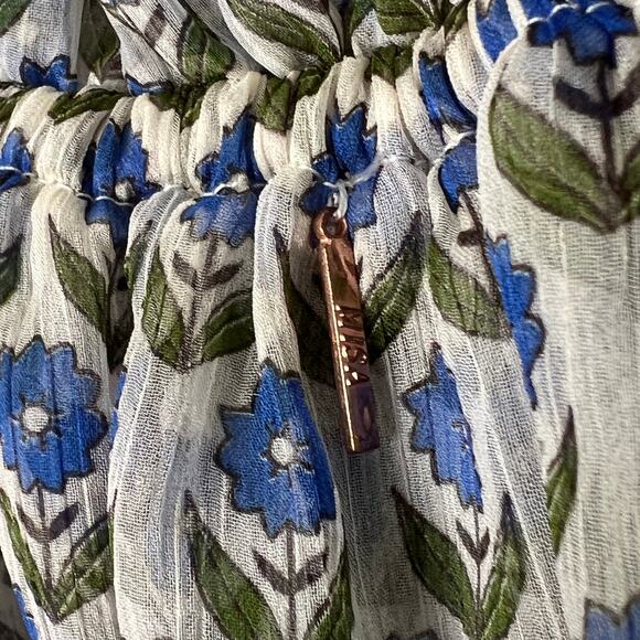 Misa Los Angeles Top Size M Blue White Blouse Ruffle Sleeves On/Off-the-Shoulder - Picture 9 of 11